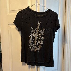 Lucky Brand Black Artistic Graphic Short Sleeve Tee